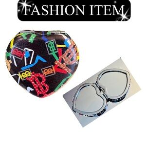 COMPACT MIRROR: 🩷-Shaped Blk, Red, Blue, Green Collab 80’s New Wave Design,NWOT